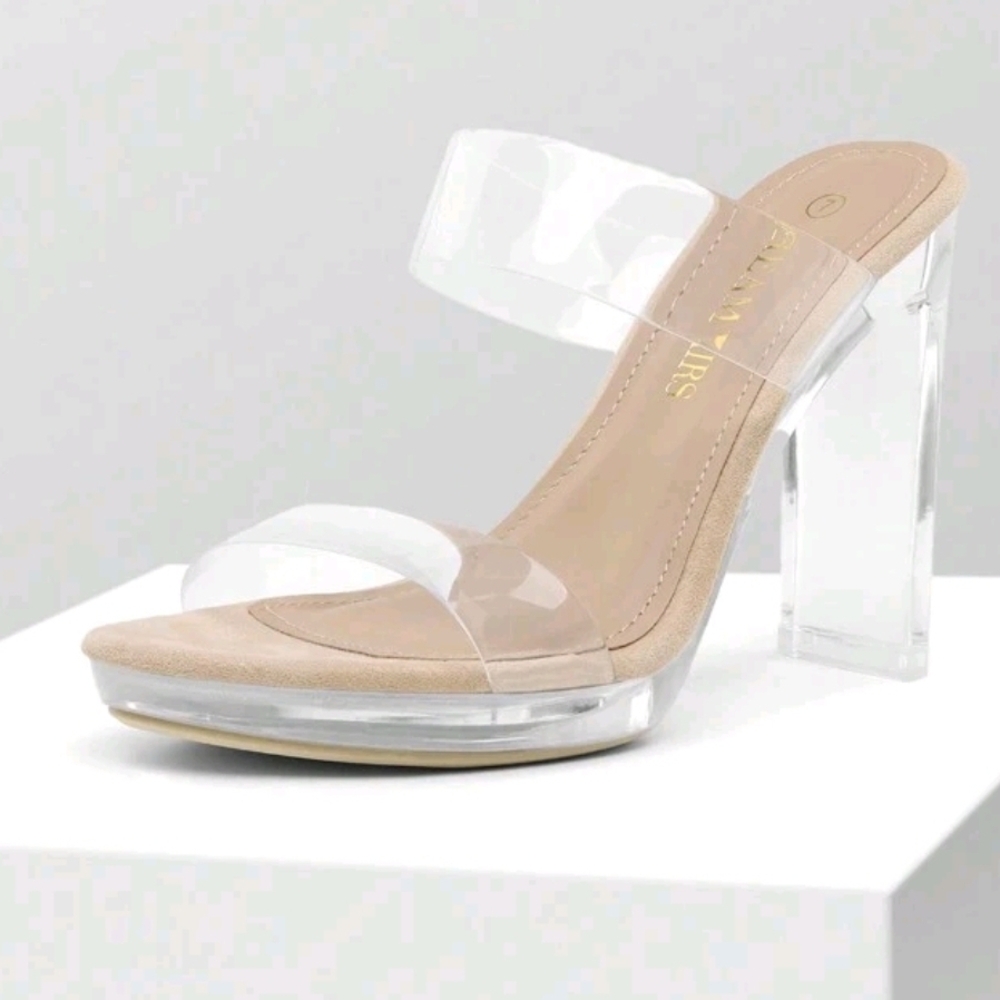 Clear Strap Block Heel Sandals